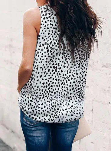 Vista 2 de Dokotoo Blusa informal para mujer, sin mangas, con cuello halter y estampado de leopardo