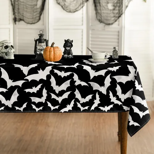 Vista 9 de Horaldaily Mantel rectangular de Halloween de 52 x 70 pulgadas, diseño de murciélagos, lavable, para decoración de fiestas, pícnic, cenas