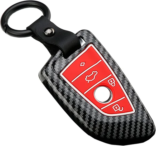 Vista 7 de Funda para llavero BMW 1 2 5 7 M Series X1 X 4 X5 X 6 F15 F16 F48 Soporte de caja de entrada remota sin llave ABS patrón de fibra de carbono (negro)