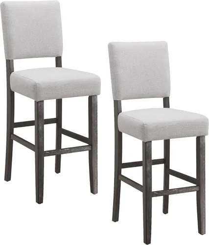 Vista 15 de Leick Home 10137BL/GR Taburete de bar tapizado de microfibra con base de acero, juego de 2, para encimeras de cocina elevadas, mesas altas y bares