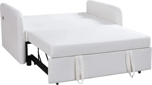 Vista 8 de Sofá cama convertible de terciopelo con respaldo ajustable y enchufe USB, sofá cama extraíble multiposición tamaño individual con 2 almohadas