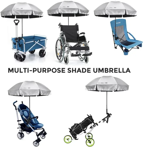 Vista 6 de Prospo Sombrilla para silla de playa con abrazadera ajustable universal, protección UV, sombrilla para exteriores, cochecitos, sillas de ruedas