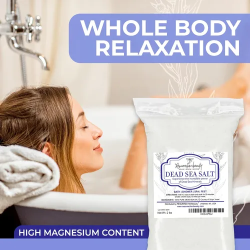 Vista 5 de RESURRECTIONbeauty Sal del Mar Muerto 100% pura, sales de baño a granel para spa en casa y exfoliante de sal, baño y remojo de pies, 2 libras