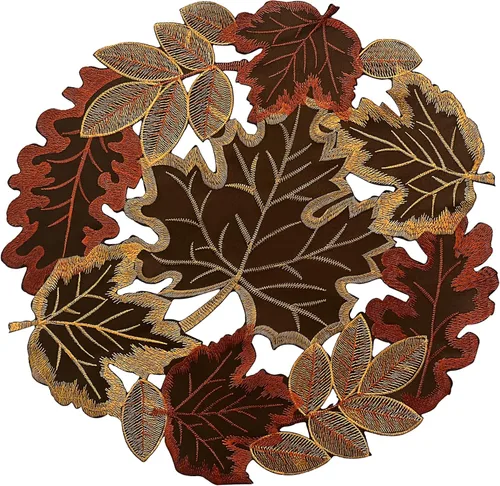 Vista 6 de Camino de mesa de otoño de 13.7 x 34 pulgadas con hojas de arce bordadas, decoración de mesa de café de comedor con temática de cosecha de Acción