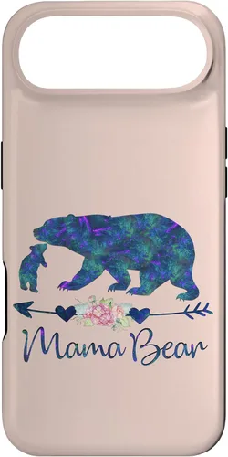 Vista 27 de Teal Blue Purple Floral Mama Bear and One Cub Light Pink Case for iPhone 17