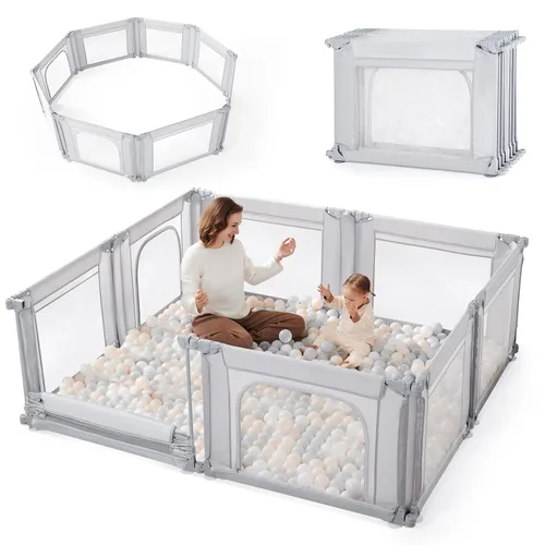 Vista 8 de Sweeby Corralito para bebés, corralitos plegables para bebés y niños pequeños con puerta, corralito grande con puerta de juego para valla de bebé