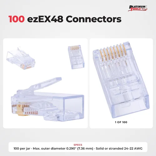 Vista 3 de Platinum Tools 202048J ezEX48 Conector para terminación de cable Ethernet, 100 por tarro