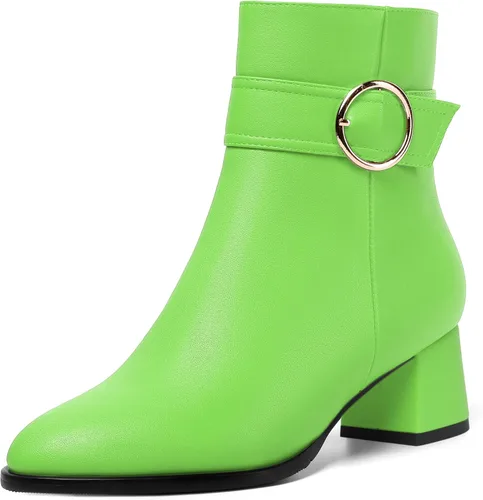 Vista 23 de MERRORI Botas altas de tacón bajo mate mate con cremallera y punta redonda para mujer, 2 pulgadas Beige