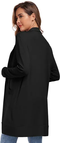 Vista 4 de TownCat Cárdigan ligero para mujer con bolsillo, manga larga, frente abierto, casual, cárdigan suelto para mujer (negro 1, XXL)