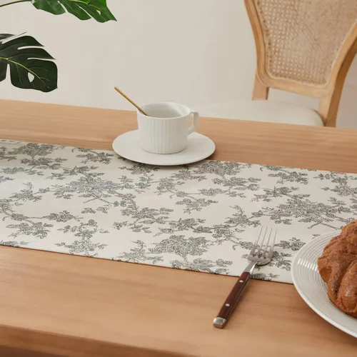 Vista 5 de Caminos de mesa de 100% algodón estilo pastoral francés, 13x36 pulgadas, caminos de mesa de granja negros de 36 pulgadas de largo, decoración