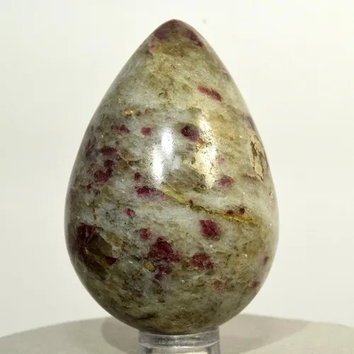 Vista 2 de Turmalina roja rosa de 2.402 in en huevo matriz con feldespato natural de cuarzo ahumado, piedra preciosa de decoración mineral pulida, Sudáfrica +