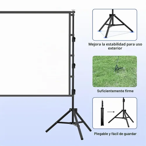 Vista 6 de Pantalla de proyector de 100 pulgadas con soporte, pantalla de proyección para interiores, pantalla de cine frontal trasera portátil 16:9 4K HD