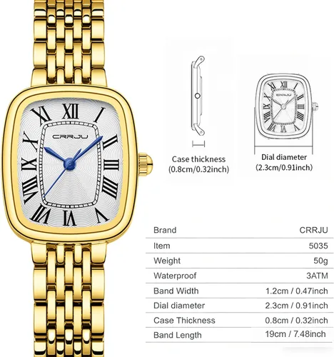 Vista 6 de CRRJU Relojes para mujer, reloj de pulsera analógico de cuarzo analógico a la moda, relojes elegantes simples para mujer