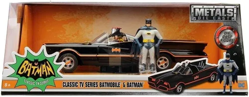 Vista 2 de Serie de televisión clásica Jada Toys 98259 1966, batimóvil con Batman y Robin, muñecos 1/24 escala de molde