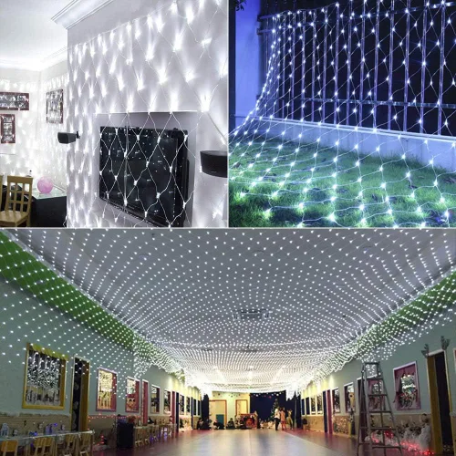 Vista 6 de LYHOPE 12 x 1,5 m 360 luces LED en red de Navidad, 8 modos de iluminación de bajo voltaje, luces decorativas de Navidad en malla para árboles