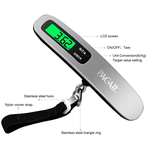 Vista 3 de BAGAIL Báscula digital de equipaje báscula de equipaje colgante con pantalla LCD retroiluminada báscula de peso de viaje báscula de peso portátil