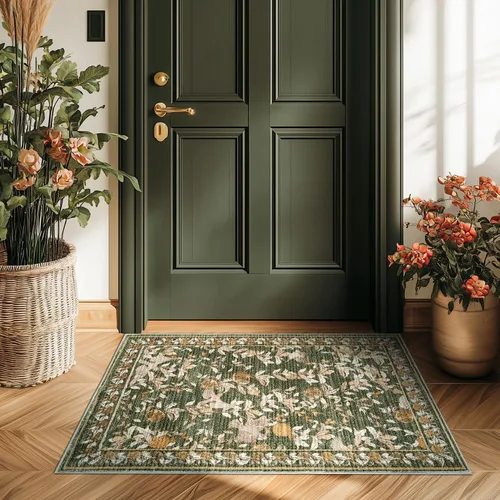 Vista 33 de jinchan Alfombra de entrada lavable vintage floral de medio círculo de 2 x Eden Azul/Verde