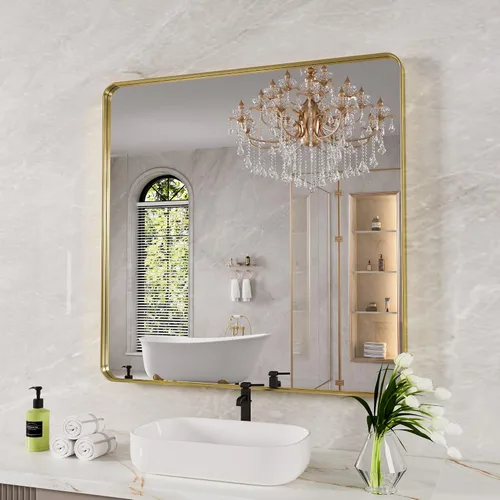 Vista 78 de JISOSO - Espejo de baño negro de 20x30 pulgadas con marco de metal negro, espejo de tocador rectangular redondeado con acabado mate para pared