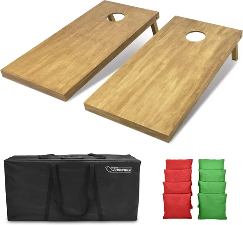 Vista 24 de GoSports 4 ft x 2 ft Regulation Size Wooden Cornhole Boards Set with Light Brown Finish - Includes Carrying Case and Bean Bags Negro- gris