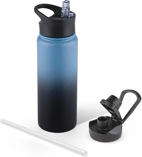 Vista 96 de Botella de agua aislada de 64 onzas con tapas de pajita y boquilla, jarra de agua de acero inoxidable de medio galón con mango de paracord, vacío