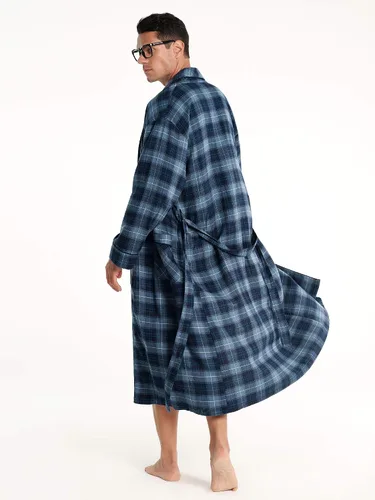 Vista 4 de SIORO Mens Robe Flannel Cotton Plaid Bathrobe Soft Shawl Collar Loungewear