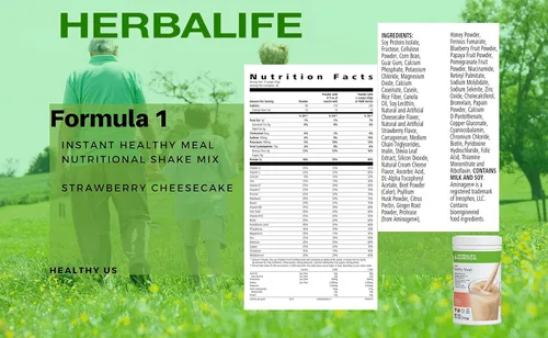 Vista 3 de HERBALIFE Formula 1 Four Combo (tarta de queso de fresa 26.46 oz) Batido nutricional saludable Mezcla de concentrado de aloe a base de hierbas Pinta