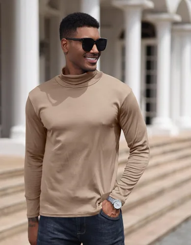 Vista 3 de Lexiart Camisetas casuales de manga larga con cuello alto para hombre, básicas, térmicas, elásticas, sin botones