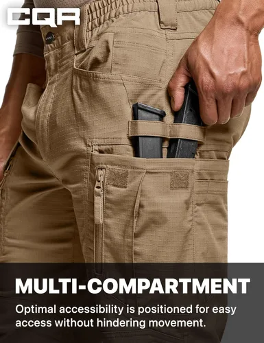 Vista 9 de CQR - Pantalones tácticos elásticos para hombre, pantalones cargo de ripstop resistentes al agua, pantalones ligeros para trabajo al aire libre