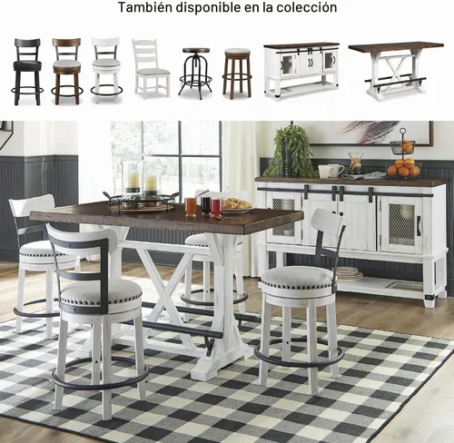 Vista 8 de Signature Design by Ashley Valebeck - Mesa de comedor de altura de mostrador de 36 pulgadas estilo rústico de granja de dos tonos – Marrón/Blanco