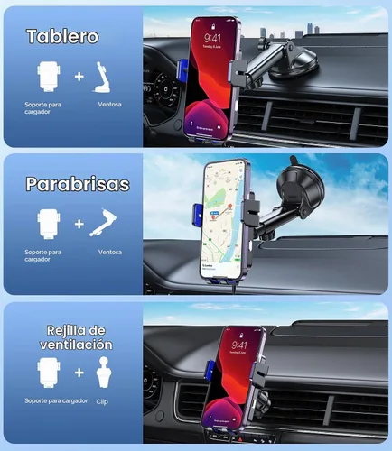 Vista 2 de Cargador inalámbrico para automóvil, MOKPR 15W carga rápida con sujeción automática, soporte de cargador para automóvil manos libres para tablero