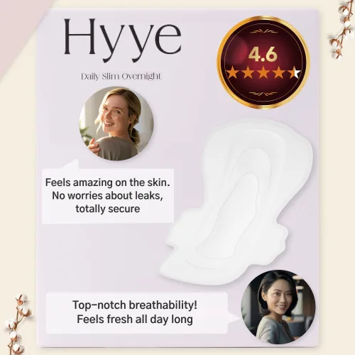 Vista 4 de Hyye - Almohadillas sanitarias ultrafinas con alas, alta absorción, cubierta de algodón suave al tacto, sin perfume, fabricadas en Corea