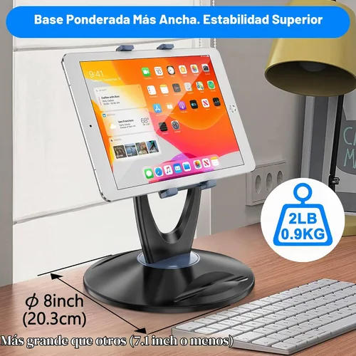 Vista 2 de Soporte para tablet iPad para escritorio, de 6 a 13 pulgadas, estable, ajustable, ángulo giratorio de 360°, soporte para iPad, para tienda, quiosco