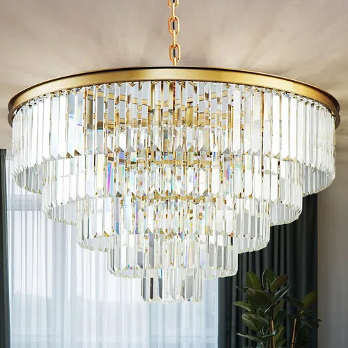 Vista 11 de Candelabro rectangular dorado de 40 pulgadas, 10 luces, iluminación colgante de cristal de lujo para comedor, isla de cocina y bar, altura