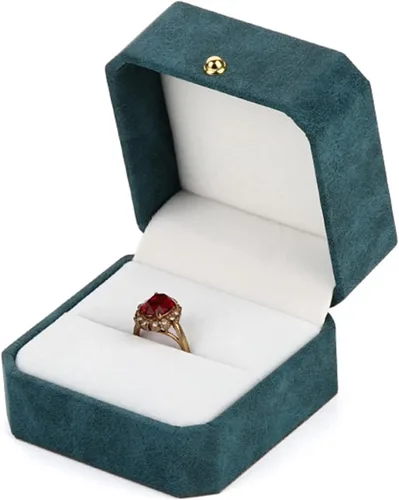 Vista 7 de Joyero organizador para mujeres y niñas preciosa caja de anillos de terciopelo antiguo caja de compromiso caja de recuerdo anillo de fotos de novia