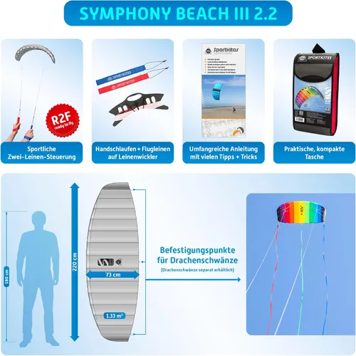 Vista 2 de HQ Symphony Beach III 2.2 Stunt Kite, Agua, Cometa deportiva de doble línea de aluminio