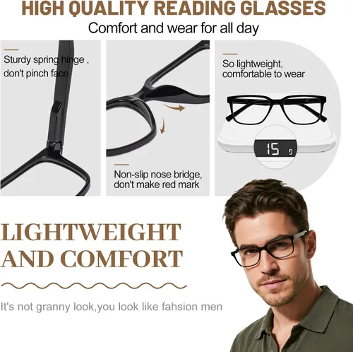 Vista 4 de OCCI CHIARI Gafas de lectura para hombre, con increíble comodidad, ultraligeras y marco completo