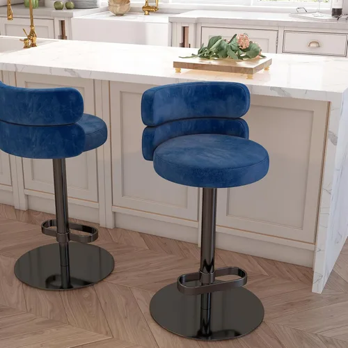 Vista 20 de Taburetes de bar de terciopelo modernos giratorios de altura ajustable para encimera de cocina, taburetes de bar con reposapiés para sala de estar