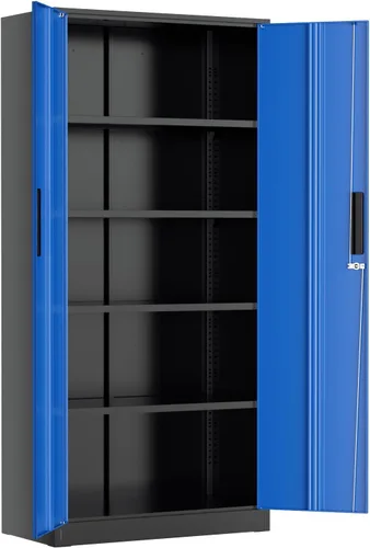 Vista 16 de Greenvelly Armario de almacenamiento de metal con cerradura, gabinete de almacenamiento cerrado negro de 72 pulgadas con 2 puertas y 4 estantes