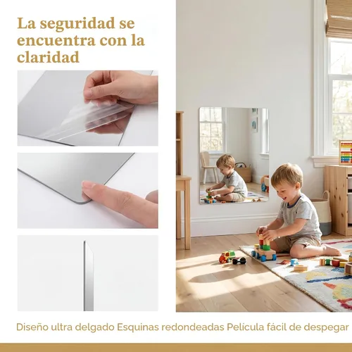 Vista 3 de iCAGY Lámina de espejo autoadhesiva de acrílico para pared, plástico sin vidrio, azulejos de espejo de seguridad para niños, rectángulo de pared, 6