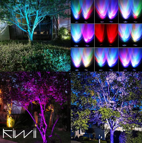 Vista 5 de Magictec Focos solares, 2 en 1 ajustables 4 luces LED solares de pared/paisaje con sensor de encendido/apagado automático, paquete de 2 (RGB)