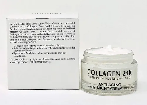 Vista 3 de Delfanti-Milano • COLÁGENO 24K • Crema de Noche Antiedad • Hidratante Facial y Cuello con Ácido Hialurónico Puro • Hecho en Italia