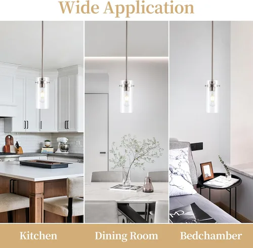 Vista 6 de Lámpara colgante, luces de cocina colgantes de techo, accesorios de iluminación de cocina con acabado de níquel cepillado, iluminación colgante