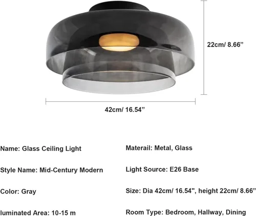Vista 5 de Jowjut Luces de Techo de Montaje al Ras 1-Luz Cristal Gris Luces de Montaje al Ras 2-Capas Pantalla Mediados del Siglo Isla de Cocina Lámparas