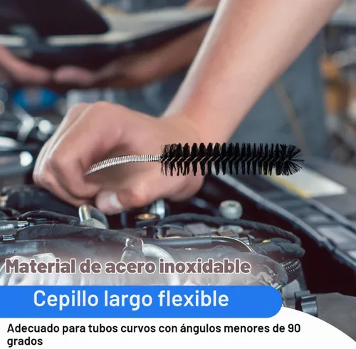 Vista 4 de Cepillo de drenaje flexible largo de 78 pulgadas, cepillo de limpieza de tubo de alimentación de nylon y acero inoxidable flexible de doble extremo