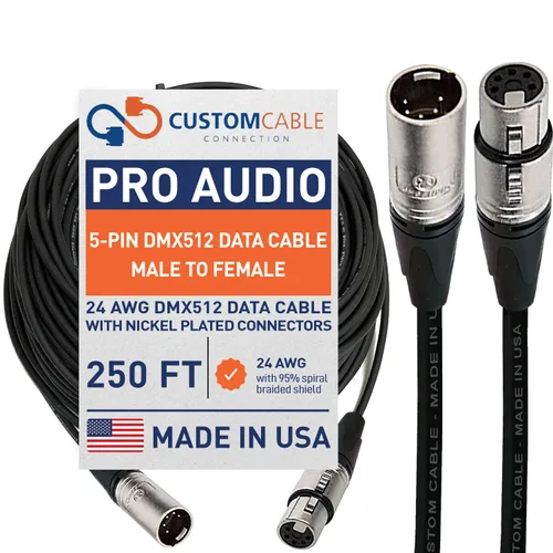 Vista 14 de Cable de datos XLR de 24 AWG (calibre) DMX512 de 1 pie de 3 pines macho a hembra para iluminación de escenario, luces LED de subida, luces de DJ
