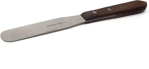 Vista 12 de Espátula de laboratorio de acero inoxidable con mango de madera, cuchillas pulidas de 3 pulgadas y remaches de latón, pala de muestreo para polvos