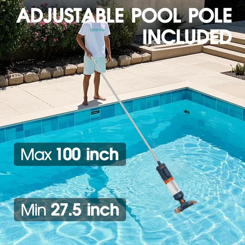Vista 6 de Aspiradora de piscina inalámbrica, succión potente de 18.9 GPM, 100 pulgadas, tiempo de funcionamiento 1H, filtro ultra fino de pelusa de 25 µm