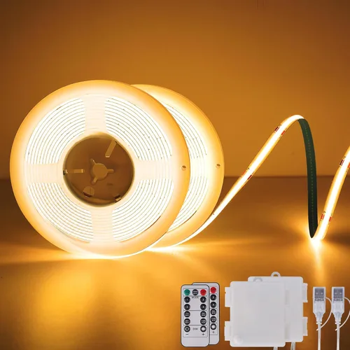 Vista 20 de OMIKA Tira de luces LED COB RGB de 6.6 pies, funciona con pilas, control remoto, regulable, cambio de color, tira de luces LED de batería, cortables