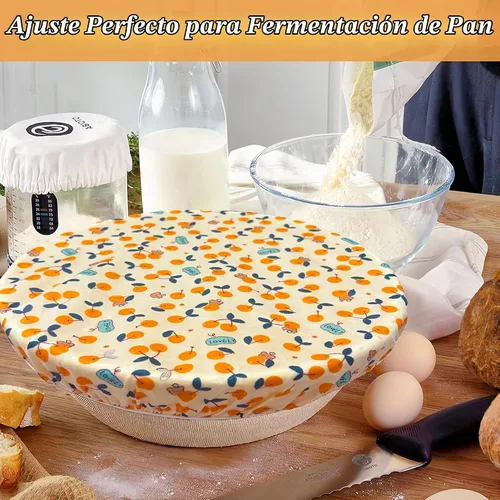 Vista 4 de OHIYO Fundas reutilizables para tazón de cera de abejas (2 grandes), tela elástica de algodón para pan de masa madre, tapas de tazón reutilizables