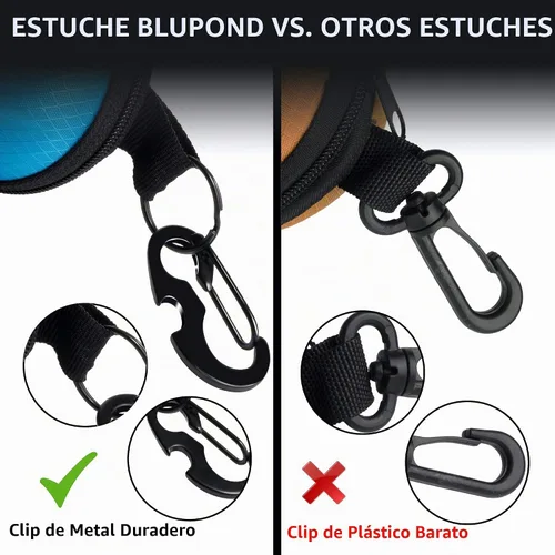 Vista 4 de BLUPOND Estuche para gafas de sol con carcasa semirrígida de EVA con gancho colgante de metal y clip de cinturón para almacenamiento de gafas de sol